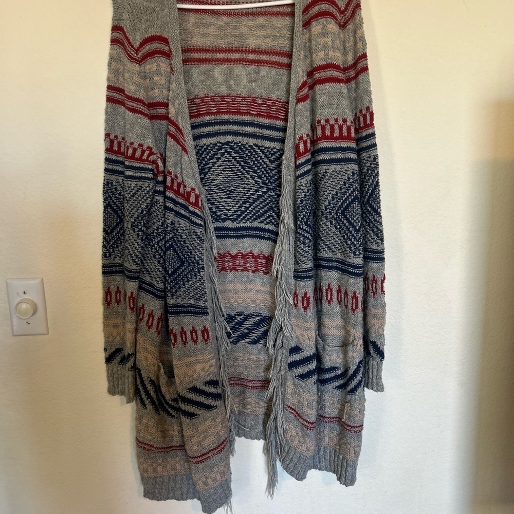 American Eagle Outfitters Women's Gray Long Knitted Cardigan Sweater Size Large